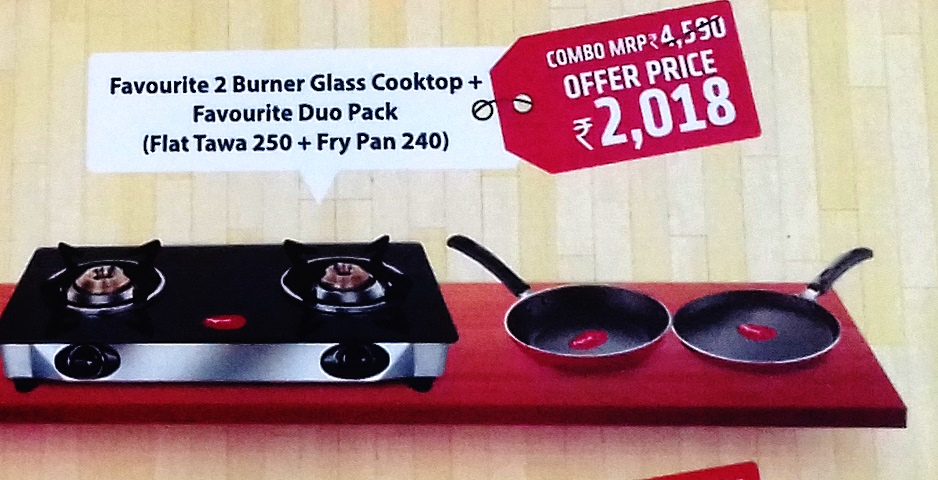 Favourite 2 Burner Glass Cooktop + Favourite Duo Pack ( Flat Tawa 250 + Fry + Pan 240)