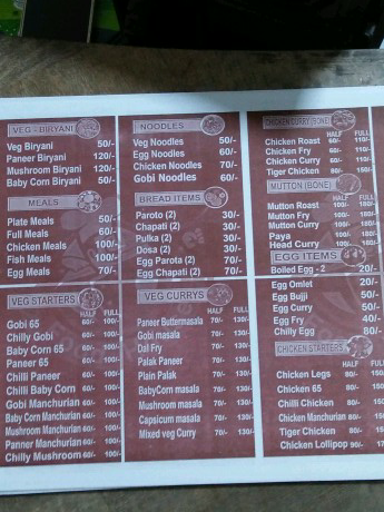 chicken items, meals and biriyani