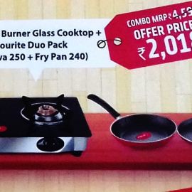 Favourite 2 Burner Glass Cooktop + Favourite Duo Pack ( Flat Tawa 250 + Fry + Pan 240)